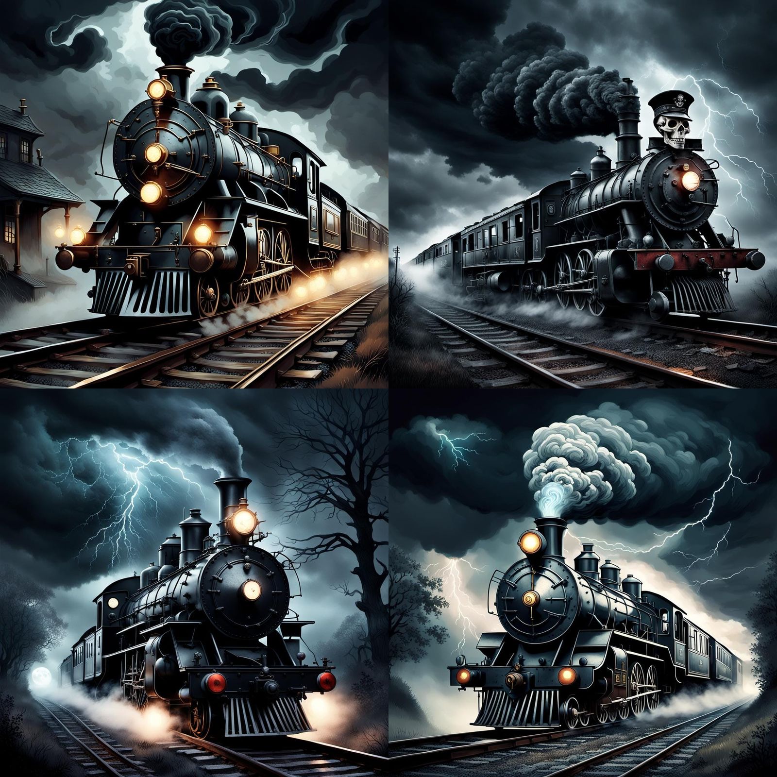 Spooky Steam Train Amidst Thunderstorm