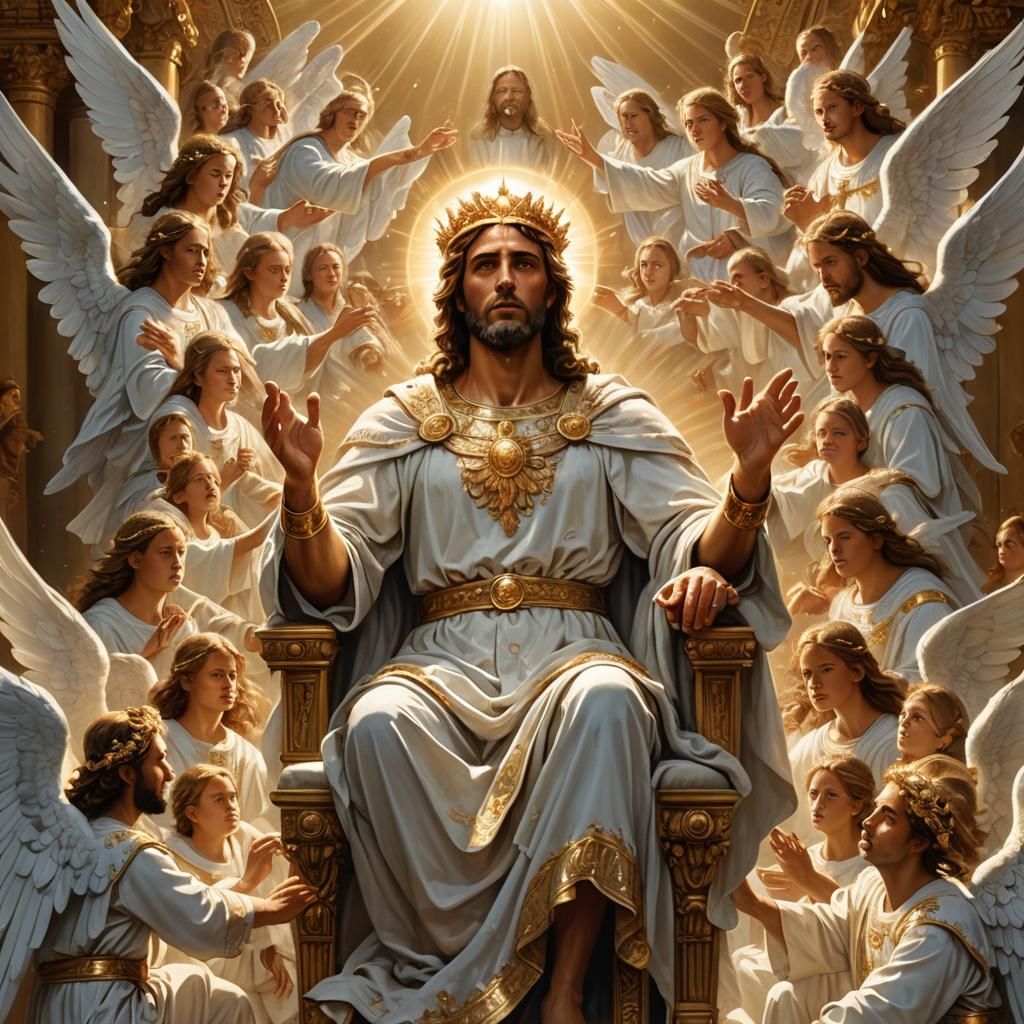 GOD IN ALL HIS GLORY IN HEAVEN SURROUNDED BY ANGELS