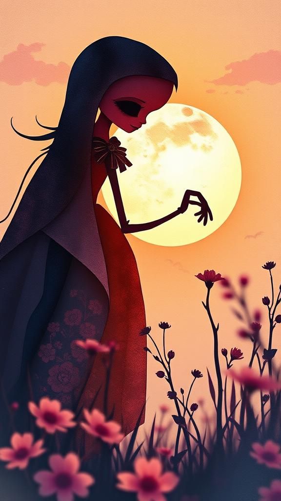 Halloween Doll in Watercolor Liquid Ink Illustration