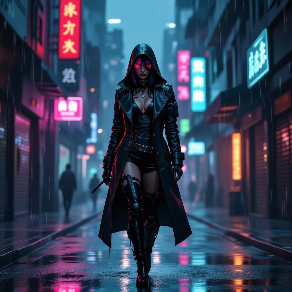 Cyberpunk Femme Fatale in Neon City Alleys