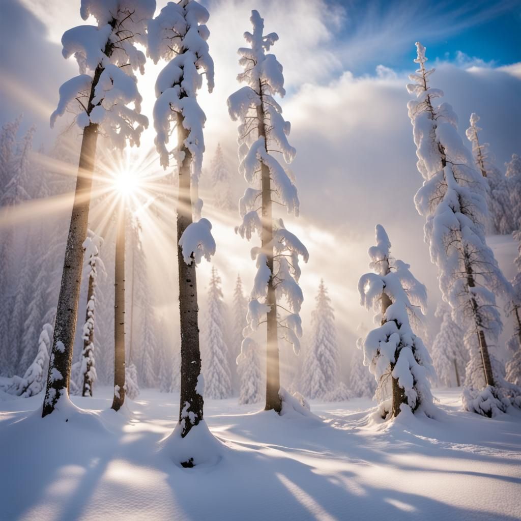 Lapland Snow Forest with Stone Circle at Sunrise