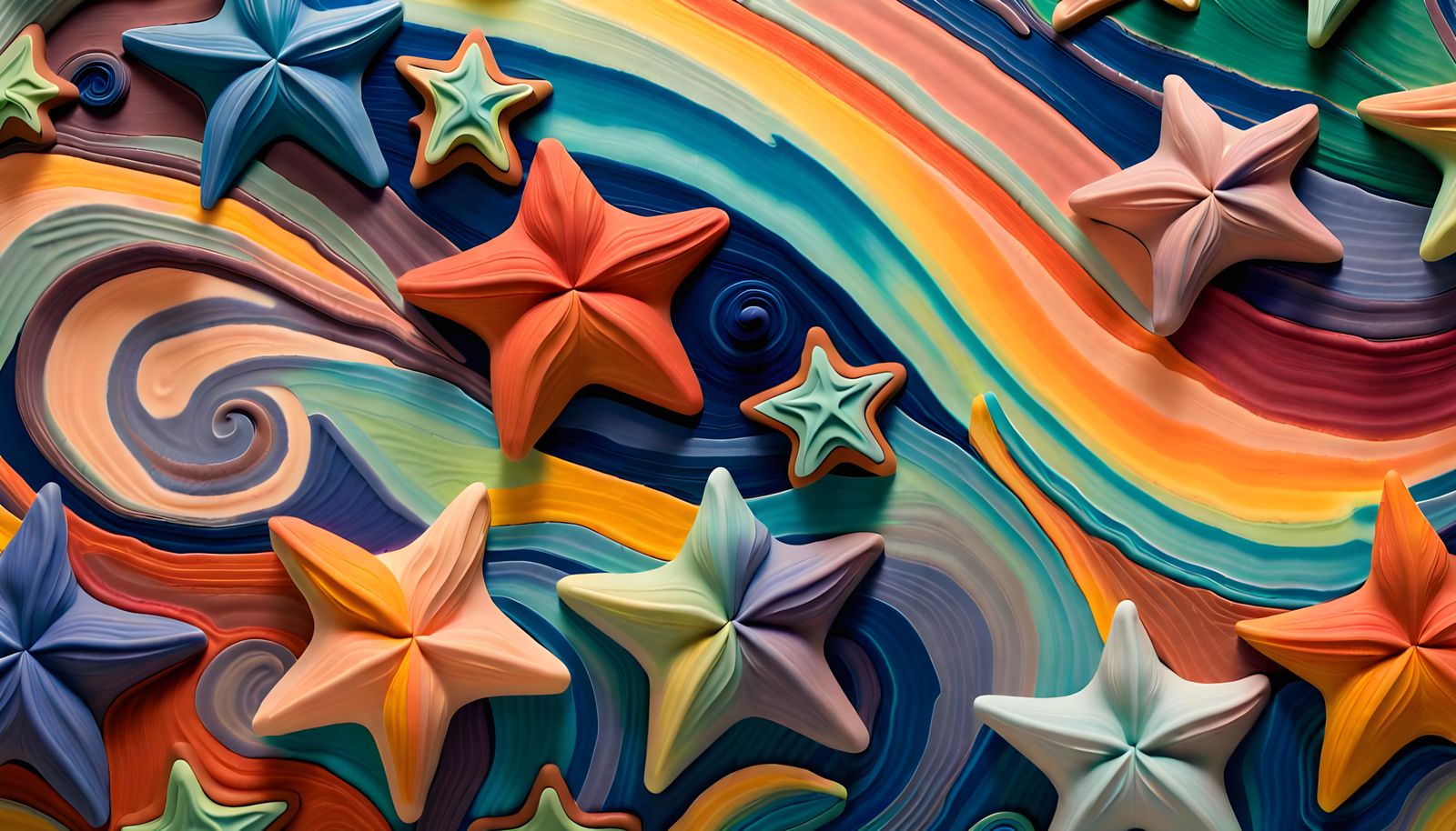 Colorful Star Clusters in Impasto Oil Painting Style