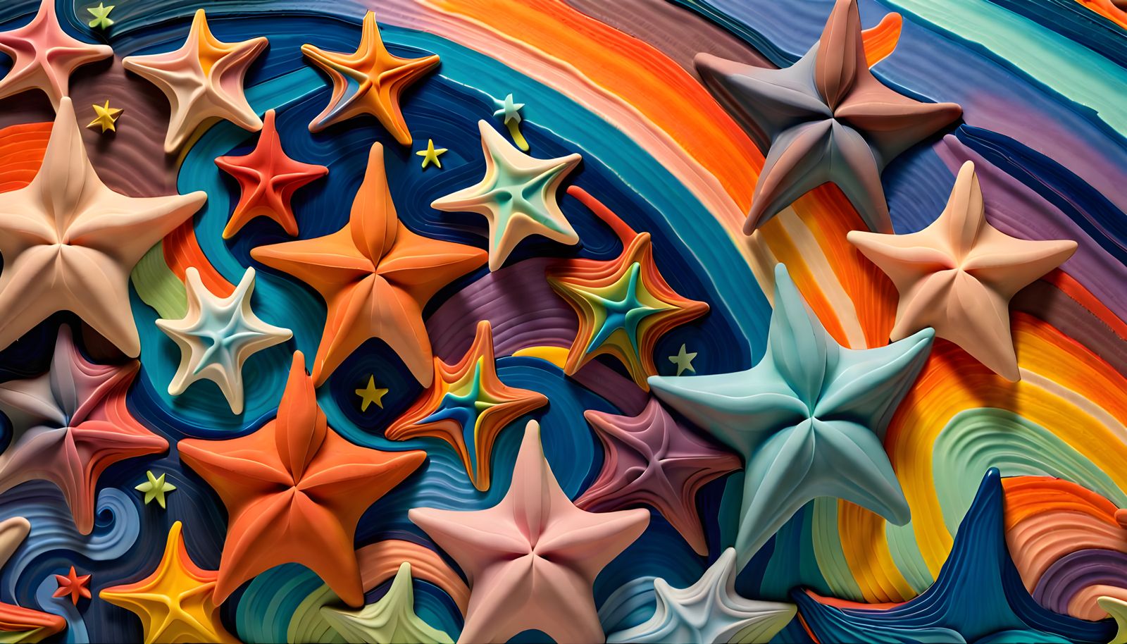 Colorful Star Swirls in Impasto Bas-Relief Style