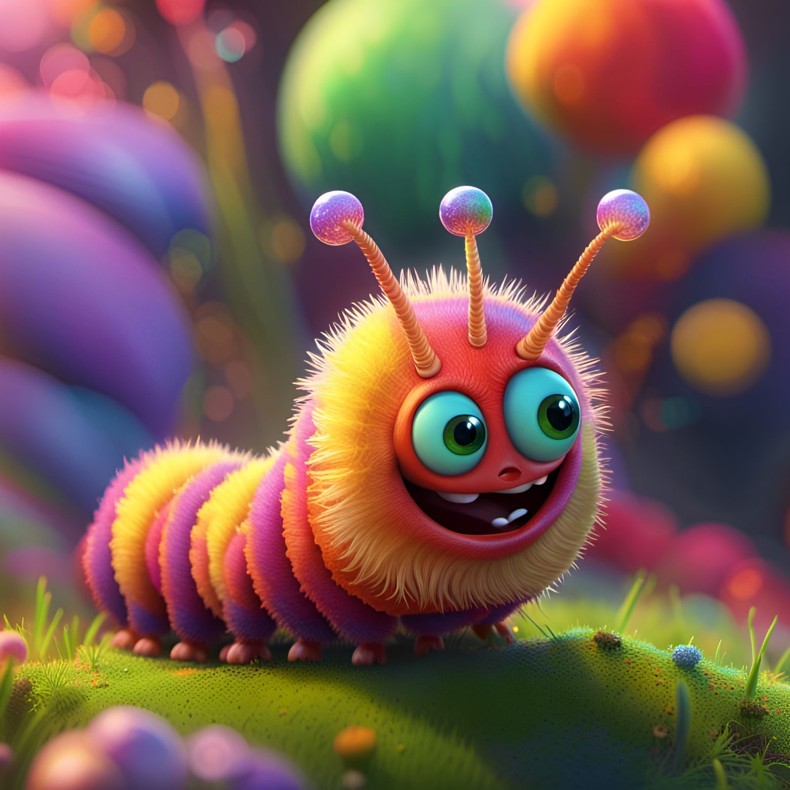 Adorable Colorful Caterpillar in Detailed 3D Render