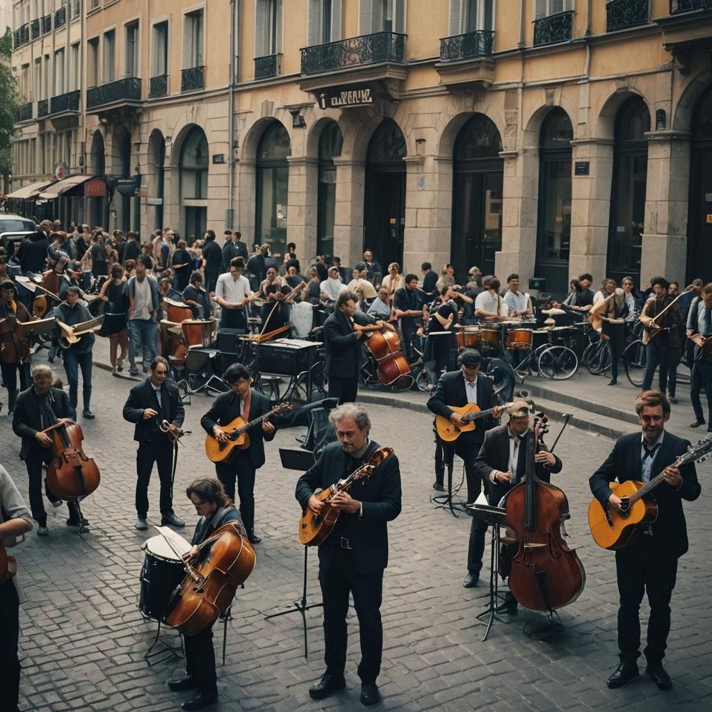 Musicians in a City: Cinematic Film Still