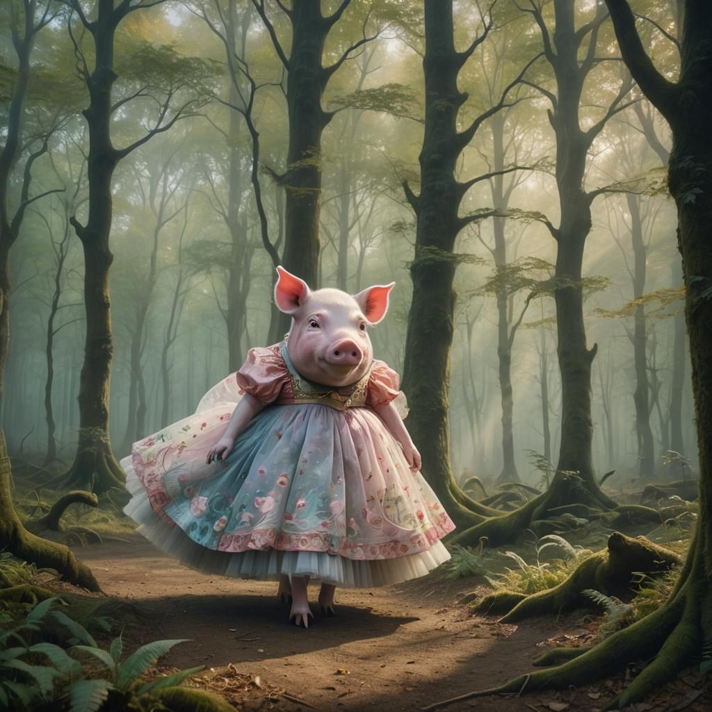 Mystical Pig-Cow Hybrid in Magical Realism Style