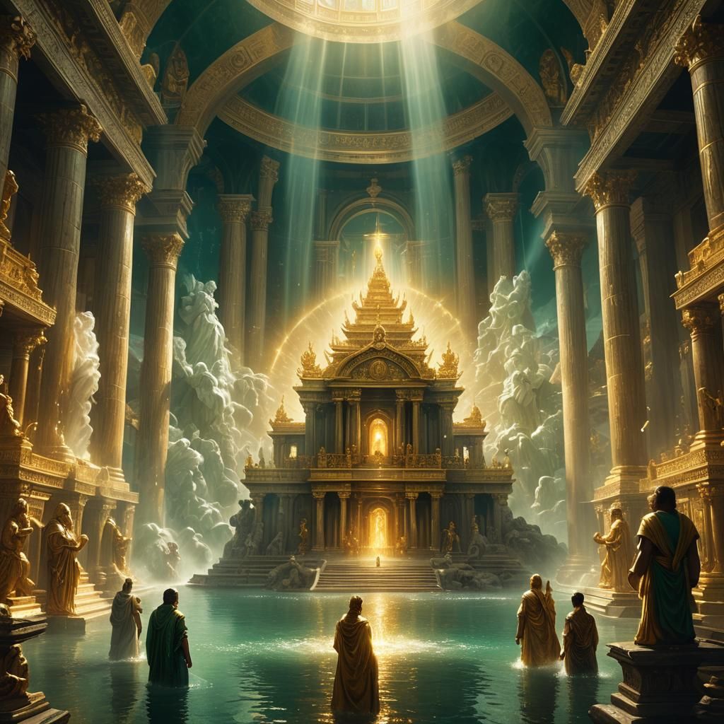 Divine Light Descends: A Renaissance-Inspired Temple Scene