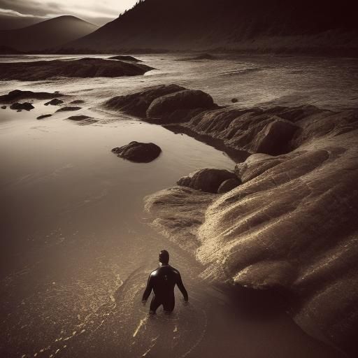 Diver in Quicksand: Dramatic Fisheye Photography