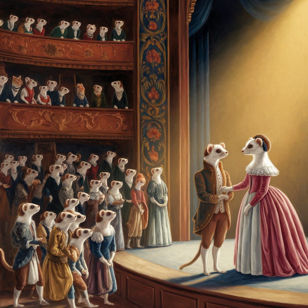 Elizabethan Ferrets at the Globe Theatre as Impasto Oil Pain...