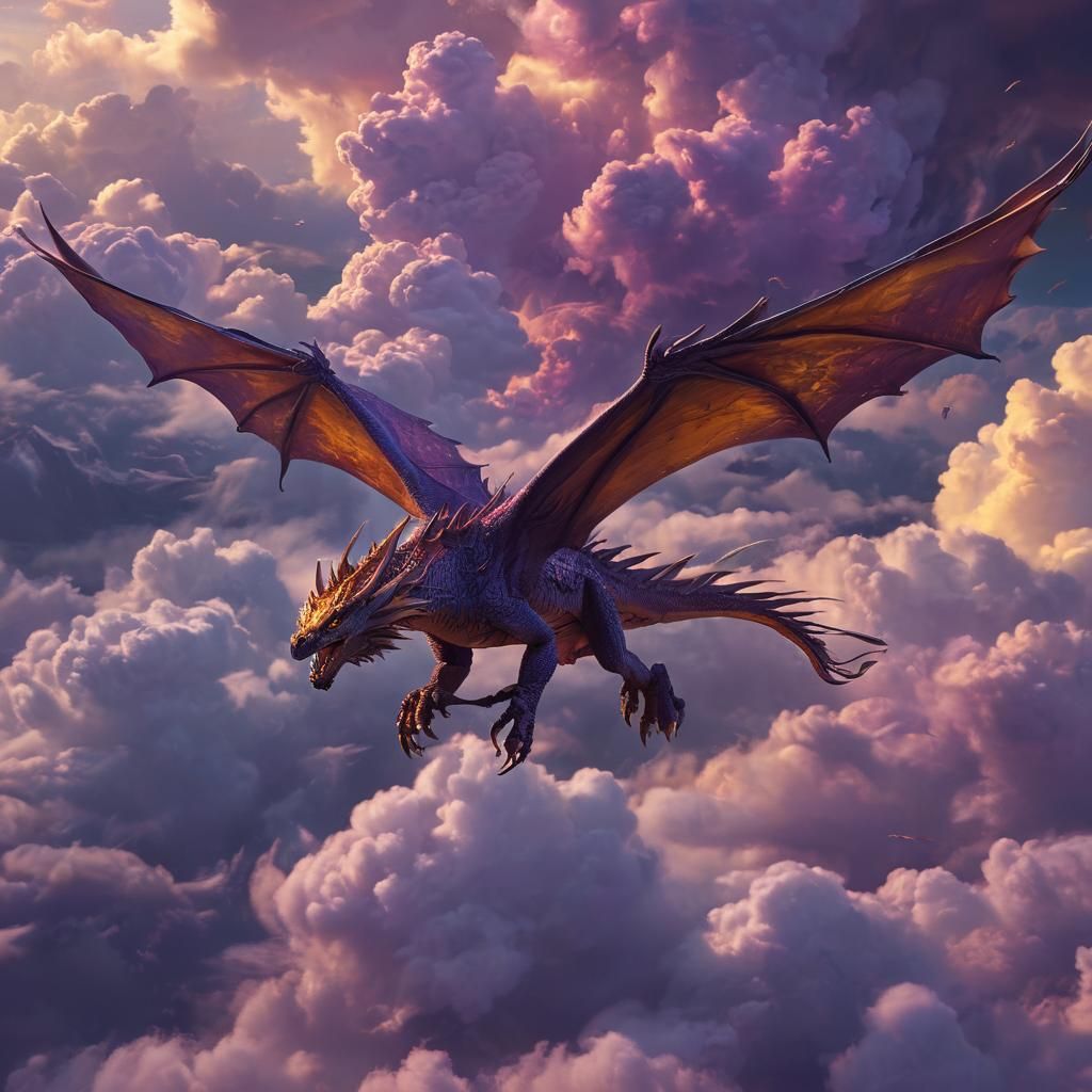 Elemental Dragon Soaring Through Clouds in Dark Fantasy Art