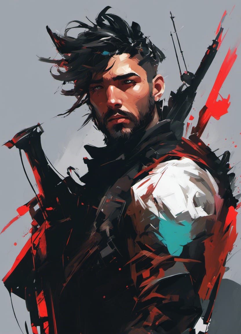 Beautiful Male in Emo Gothic Acrylic Painting