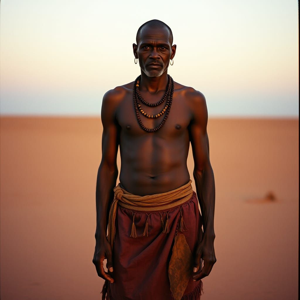 A Basarwa Warrior in Botswana's Desert Landscape