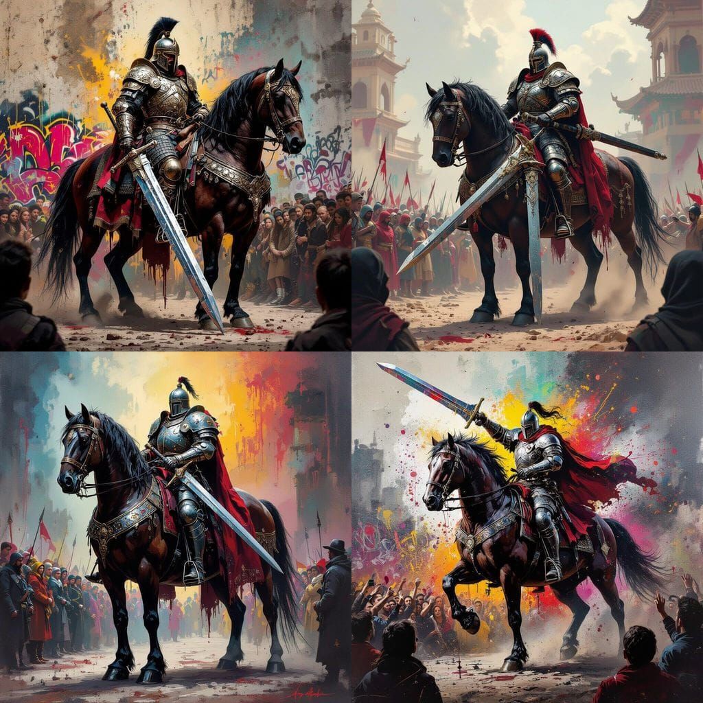 Victorious Dark Warrior on Horse with Sword