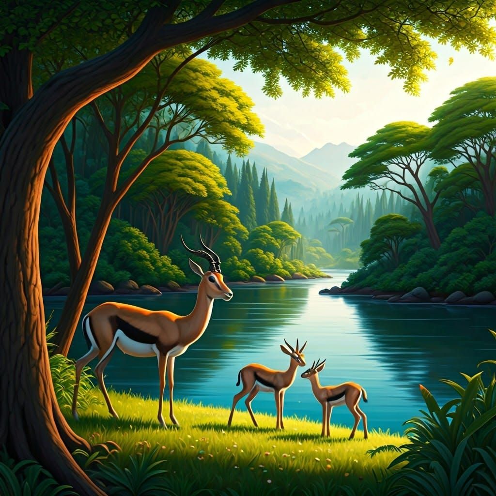 Gazelle Family in Serene Nature Scene