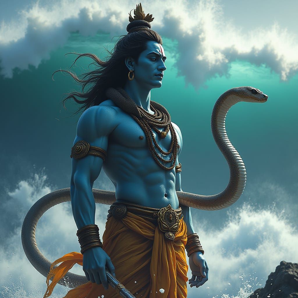 Lord Shiva Amidst Tsunami, Digital Matte Painting