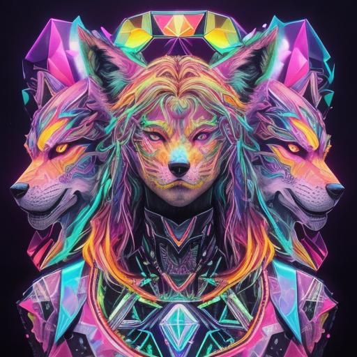 Neon Wolf in Cyberpunk Cityscape