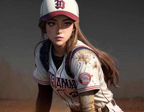 Baseball Girl Slides into Home in Anime Style