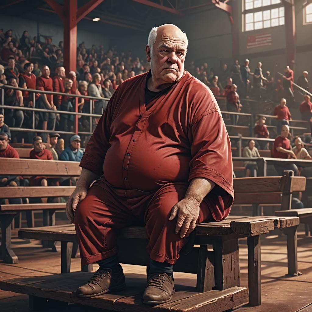 Old Man on Bleachers: Detailed Matte Painting
