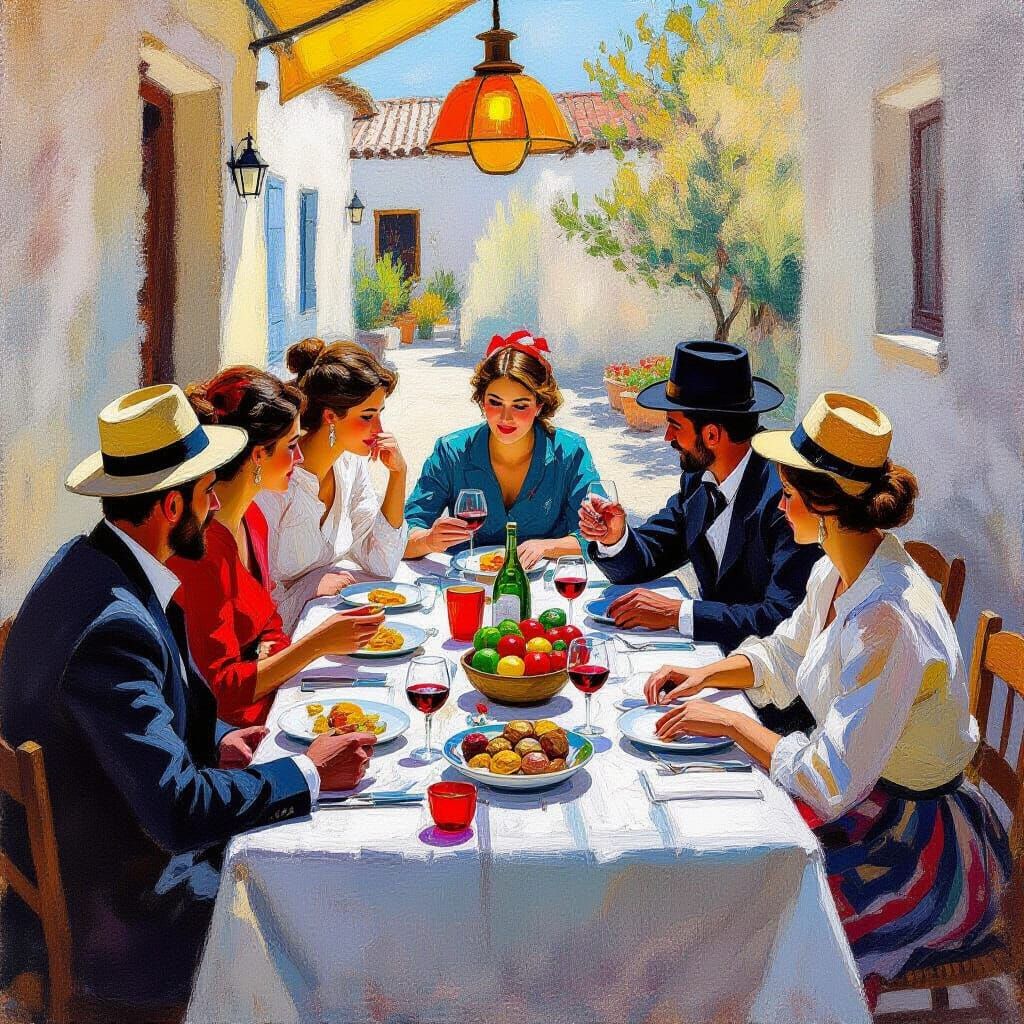 Greek Feast in Impressionistic and Realistic Styles