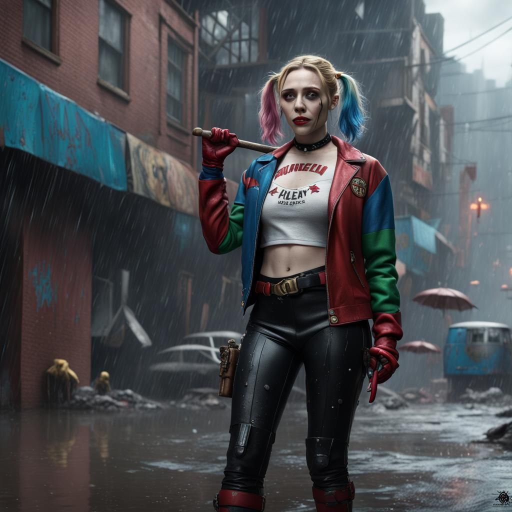 Elizabeth Olsen Harley Quinn it’s dry inside wet outside
