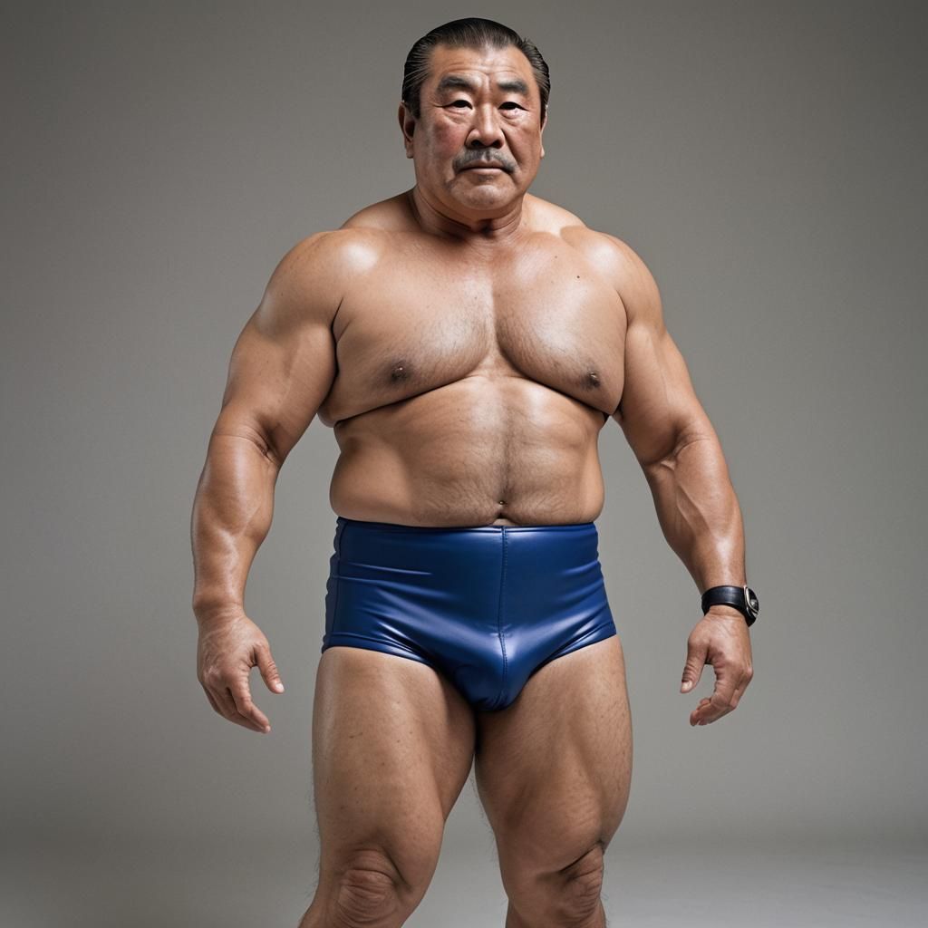 Confident Japanese Wrestler Poses in the Ring