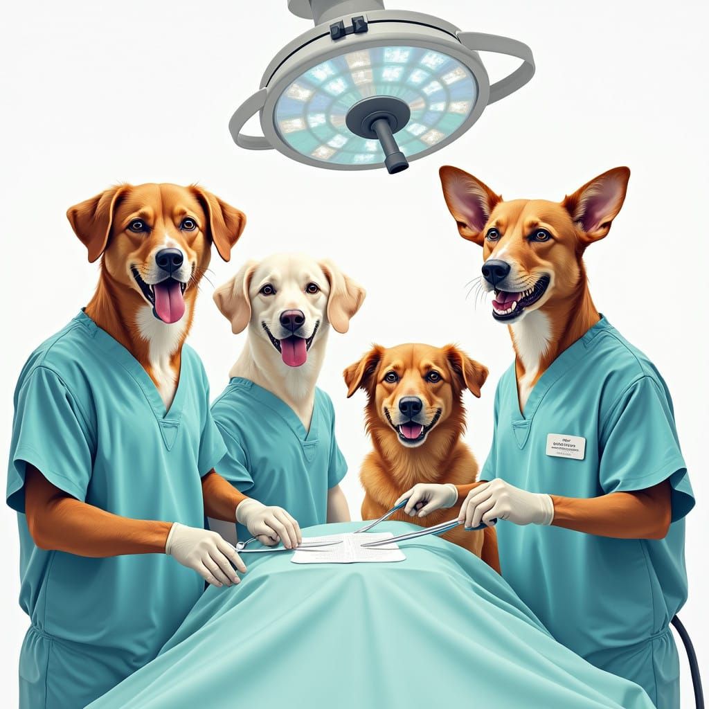 Dogs in Surgical Gowns, Fine Details