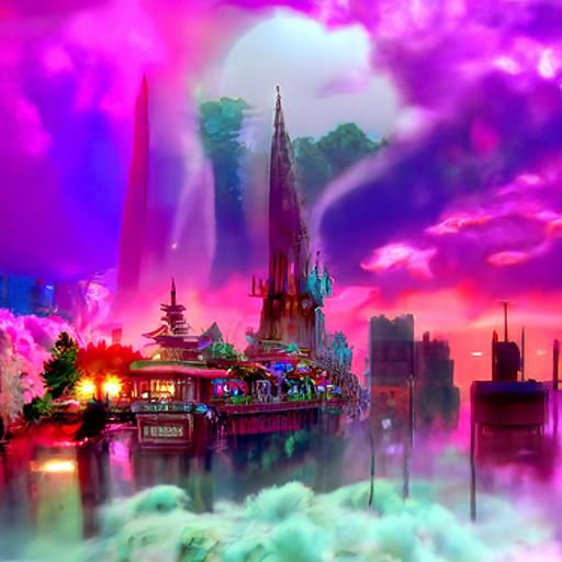 Ethereal Anime Fantasy Landscape in Retro Synthwave Style