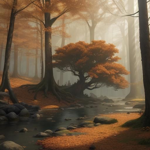 Mythical Forest in Autumn Light, Fantasy Matte Painting