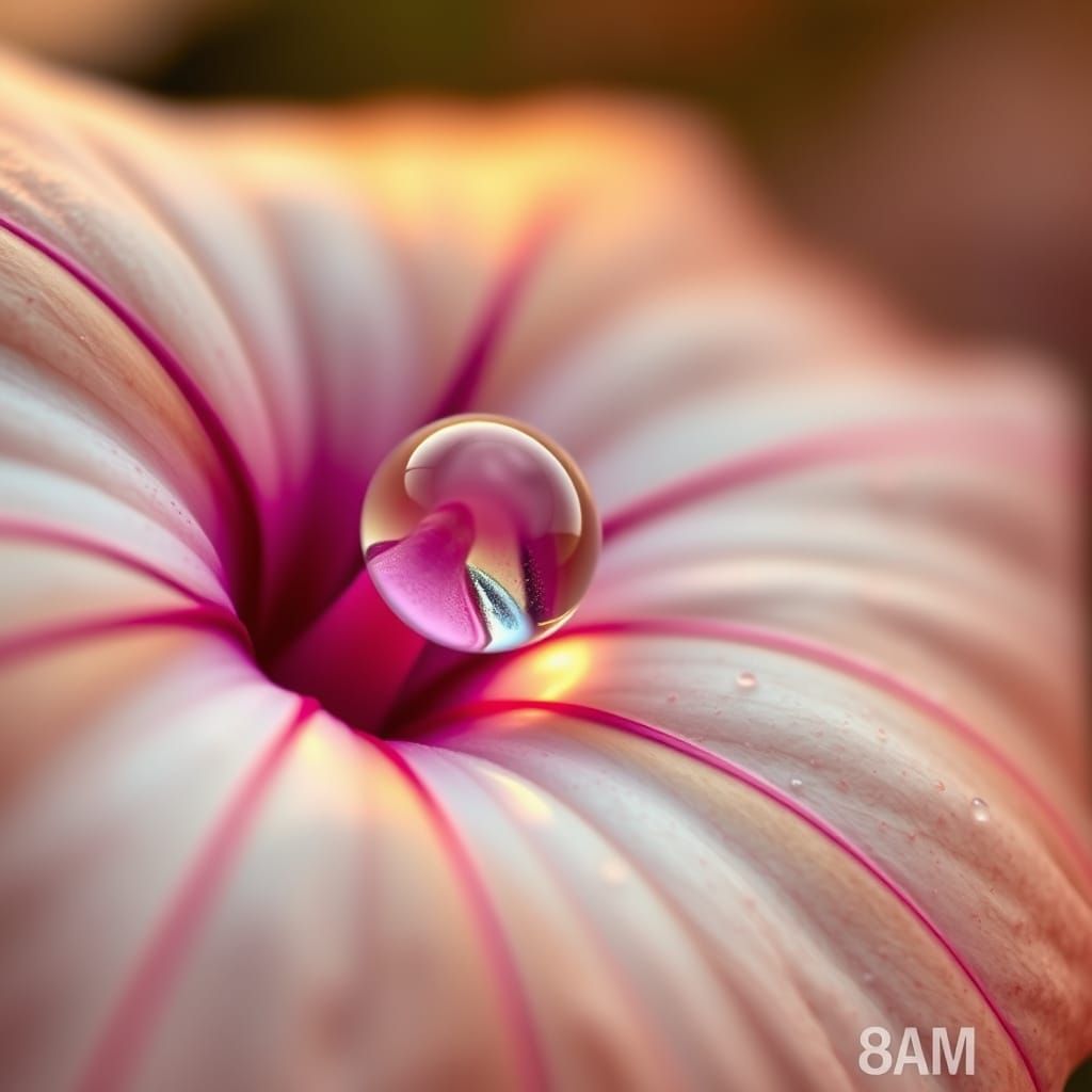 Dew Droplet on Petunia Petal in Natural Light