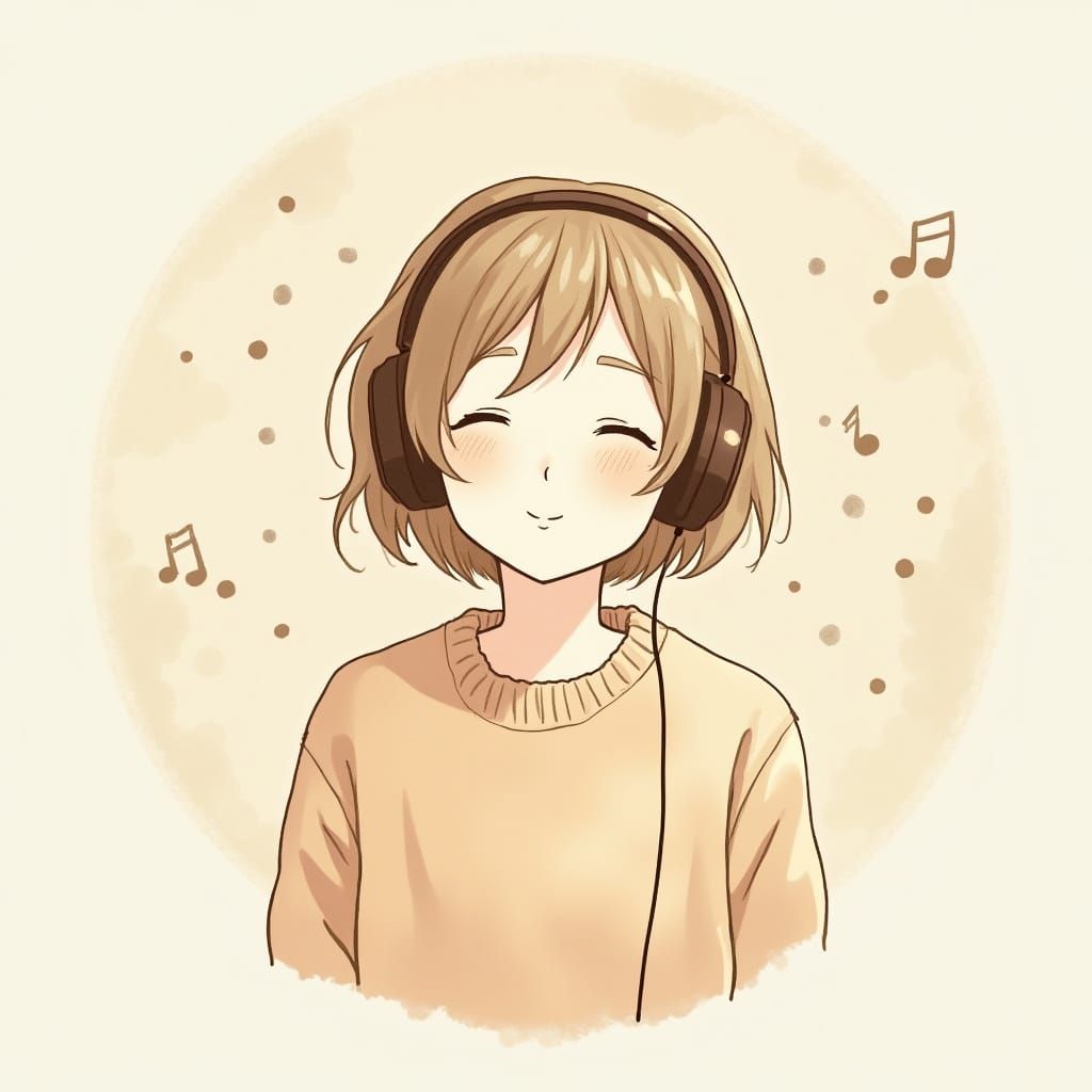 Serene Young Music Lover in Cozy Sweater
