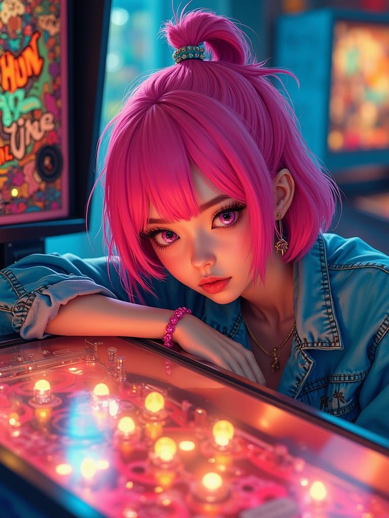Vibrant Pinball Girl in Graffiti Art Style