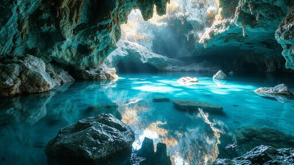 Turquoise Waters in a Crystalline Cave
