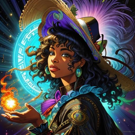 Woman in Maximalist Hat with Exploding Colors