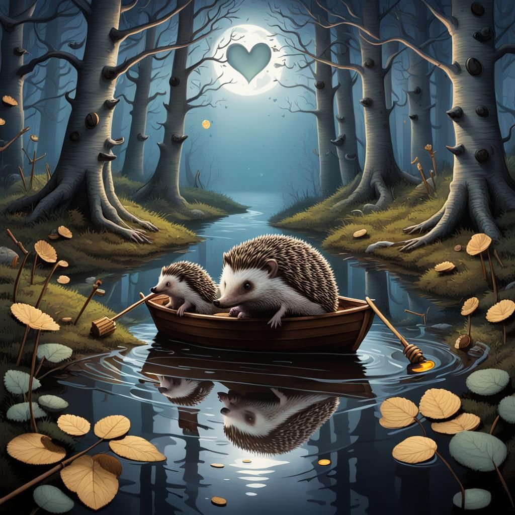 Hedgehog's Night Voyage Through Gloomy Forest