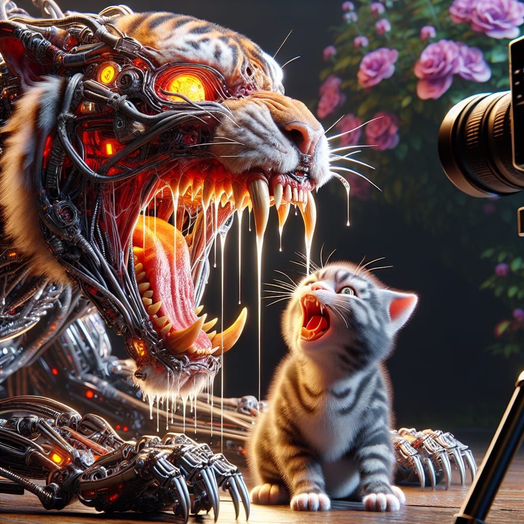 Tiger-Alien Zombie About to Eat Kitten: Cinema 4D Render