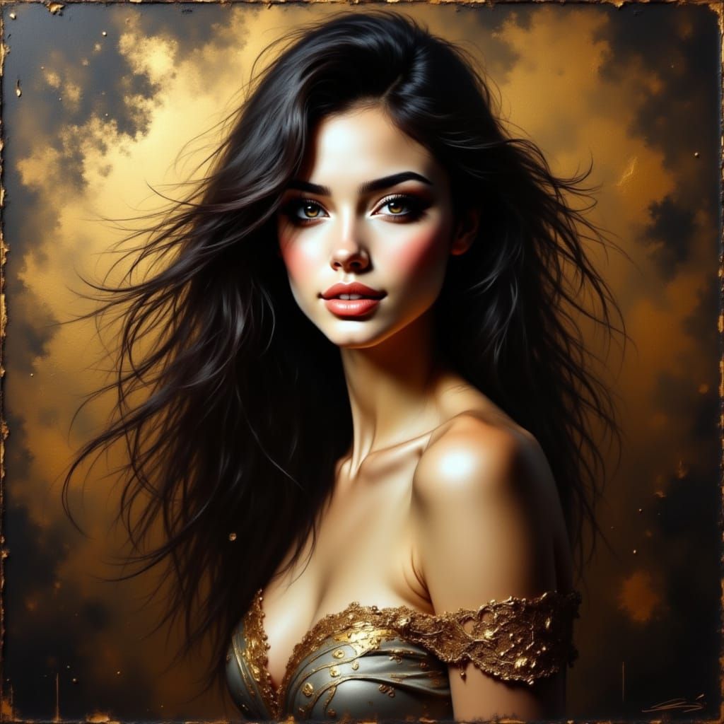 Elegant Woman Portrait in Rich Golden Hues