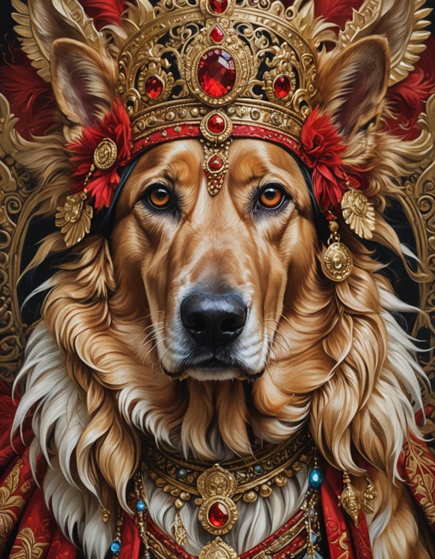 Fierce Dog Portrait in Baroque Oil Painting