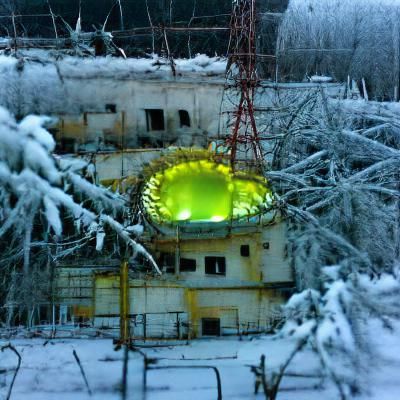 Chernobyl's Glowing Reactor Core in Winter
