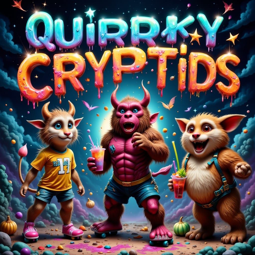 Quirky Cryptids: Cartoon Cryptid Characters Having Fun