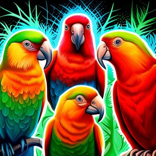 Colorful King Parrots as Graffiti Art
