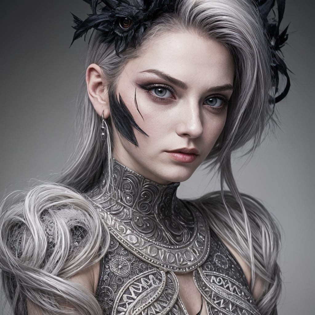 Ethereal Figure with White Hair and Eyes
