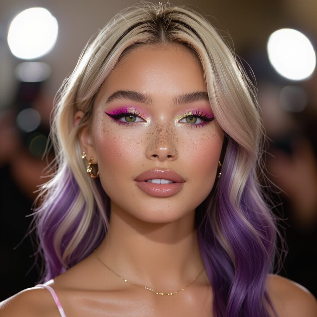 Glamorous Woman on Red Carpet in Whimsical Style