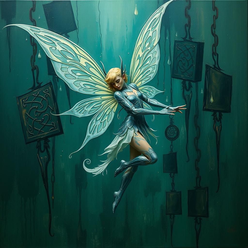 Ethereal Fairy Elf in Art Deco Impasto Style