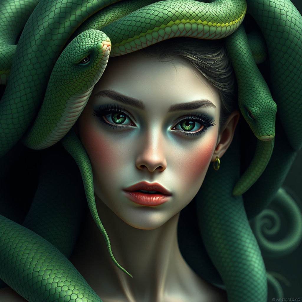 Elegant Medusa with Snakes, Digital Art