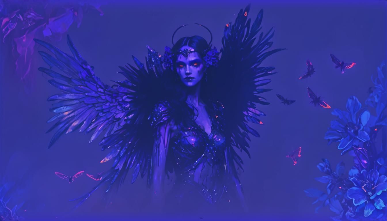 Psychedelic Vampiress Angel in Decaying Garden