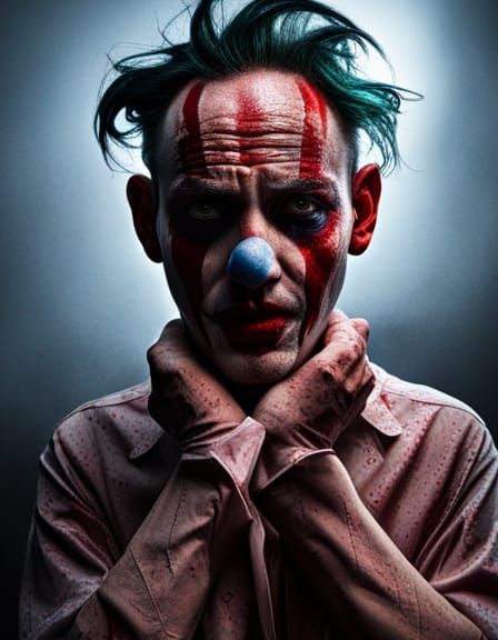 Hyperrealistic Image of a Wounded Clown