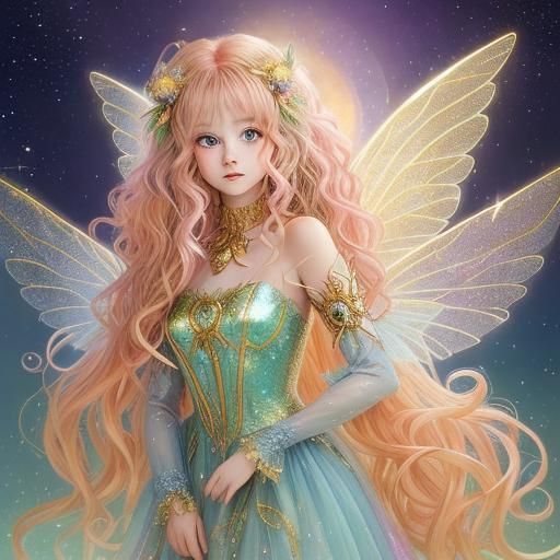Glamorous Fairy Woman with Metallic Wings