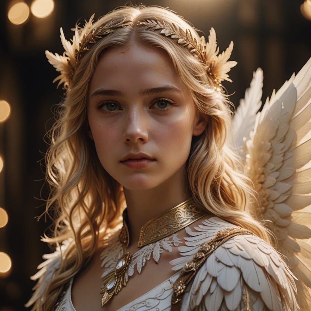 Hyperrealistic Portrait of a Blonde Angel in Cinematic Light...