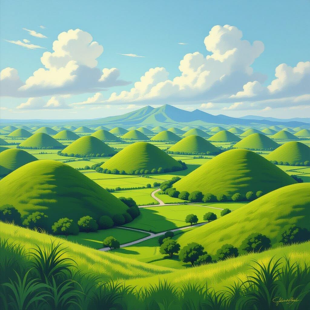 Serene Chocolate Hills Landscape Painting