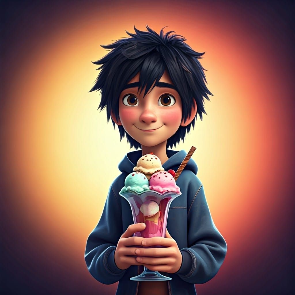 Hiro Eats Ice Cream Sundae: Pixar-Style 3D Art